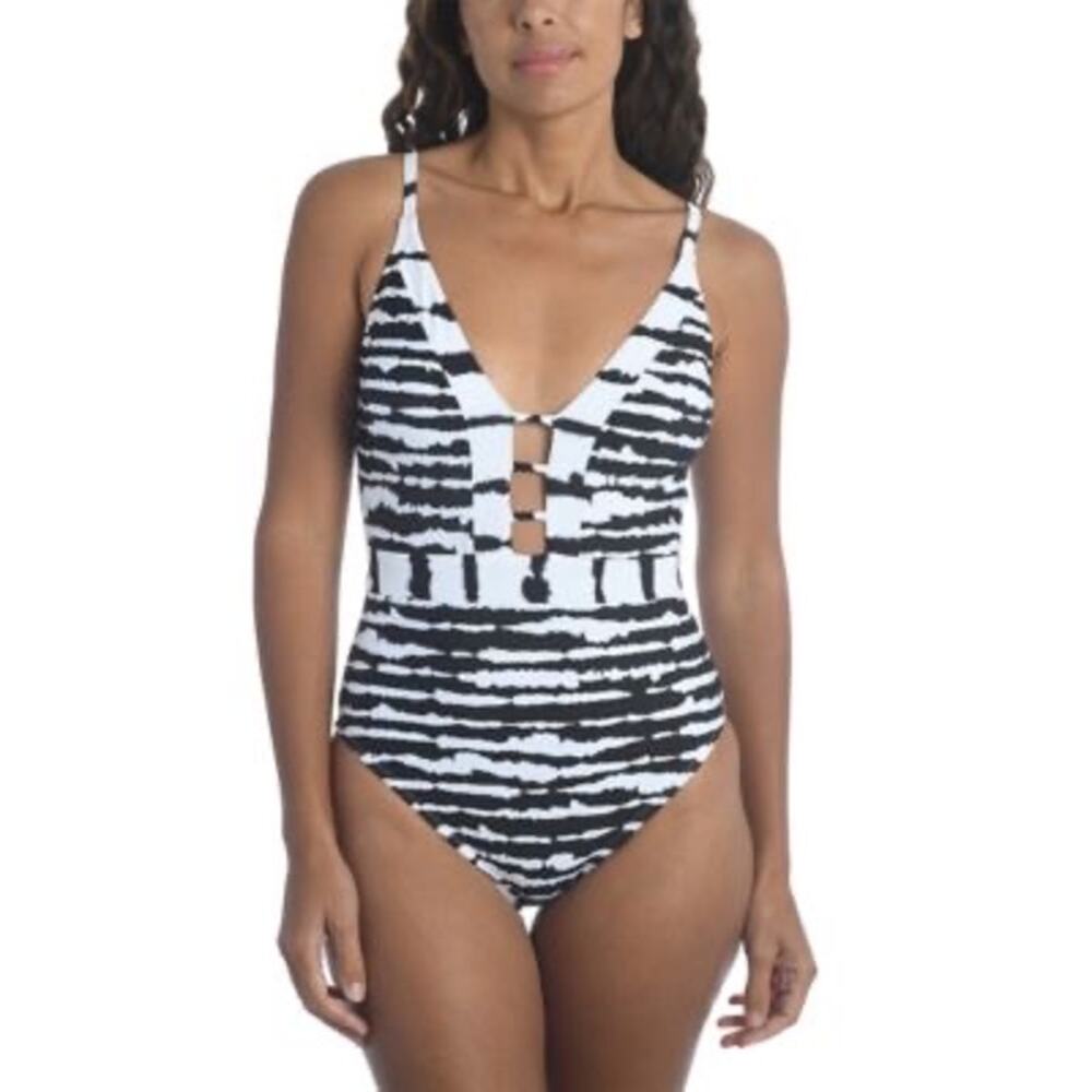 La Blanca Black Elemental Balance Plunge One Piece Swimsuit Size Small NEW - Picture 1 of 7